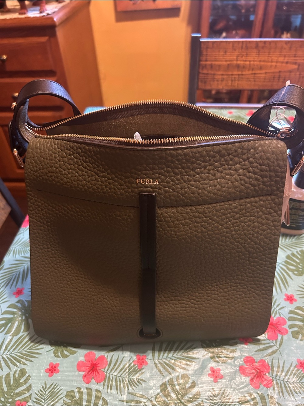 Furla Olive and Cream Crossbody Bag